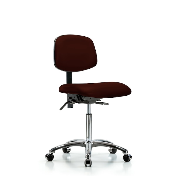 Chair, Vinyl, Med Bench, Chr Casters, Burg, No Arms, 22" to 29" Height, Burgundy