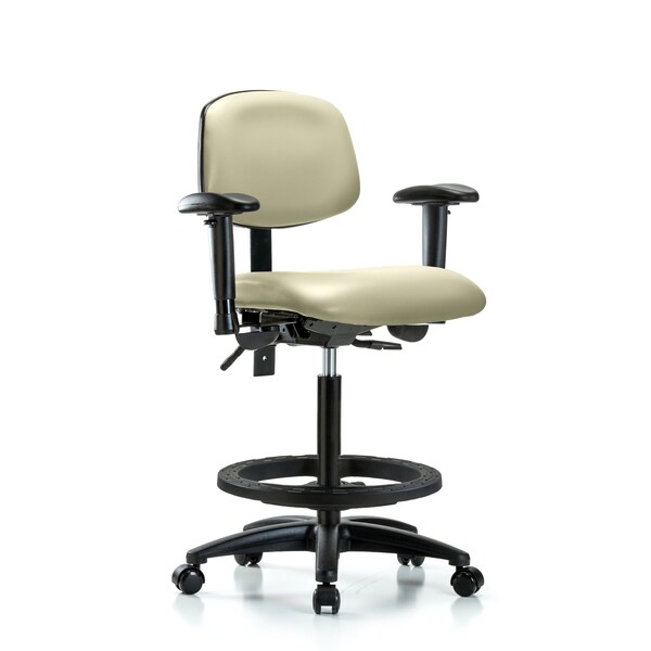 Chair, Poly, Med Bench, CF Casters, 6-Way Adjustable, 26" to 35" Height, Adobe White