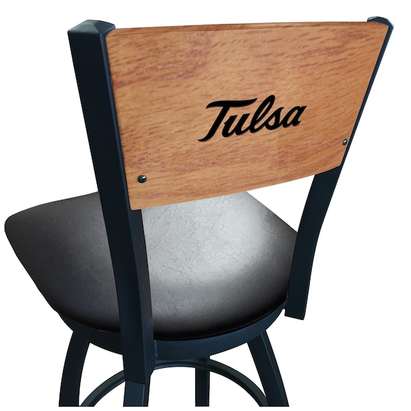 25" Blk Wrinkle Tulsa Swivel Bar Stool, Laser Engraved Back