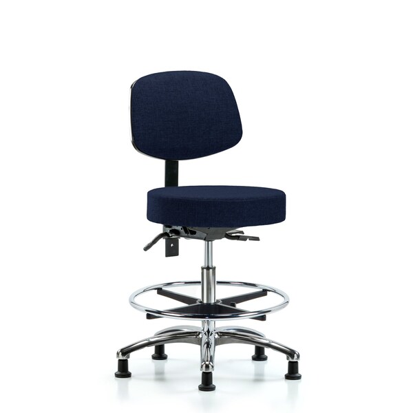 Bench Stool, Med, Fabric, Bk CF, Gld, Nav