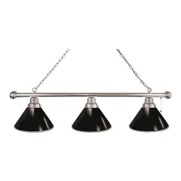 Plain Black 3 Shade Billiard Light, Chrome Fixture
