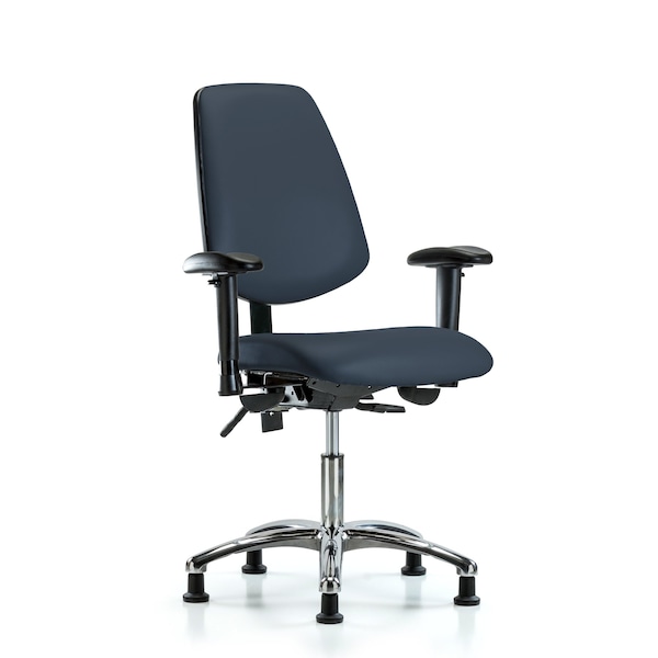 Desk Chair Desk Chair, Vinyl, Med, Bk, Glds, Navy, Adjustable Arms, 18" to 23" Height, Vinyl