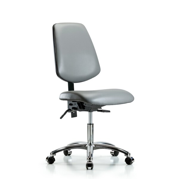 Vinyl Chair Chrome, Desk, Med Back, Casters, Sterling