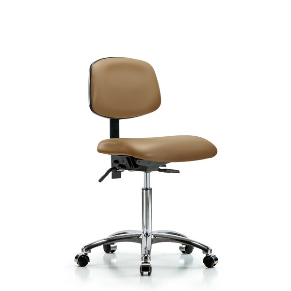 Chair, Vinyl, Med Bench, Chr Casters, Taupe, No Arms, 22" to 29" Height, Taupe