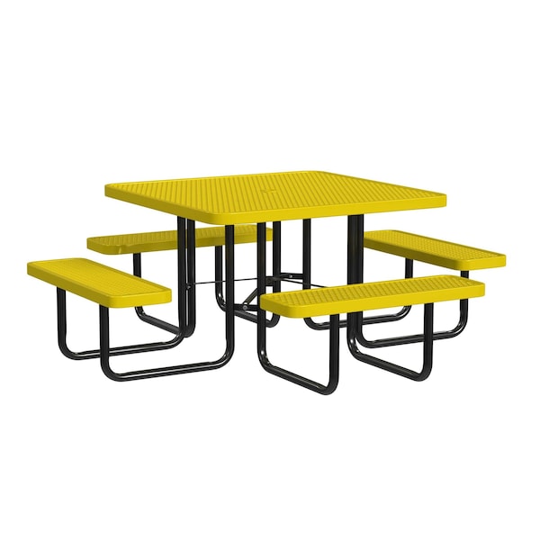 Square Picnic Table, Yellow, Surface Mount, 46 in