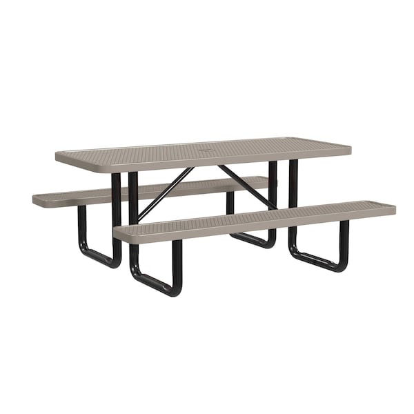 Rectangle Picnic Table, Beige, In Ground Mount, 6 ft L