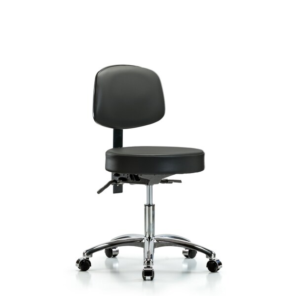 Vinyl Stool, Back Chrome, Desk, Casters, Carbon