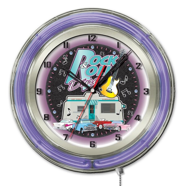Rock & Roll Diner Double Neon Ring, 19" dia. Logo Clock