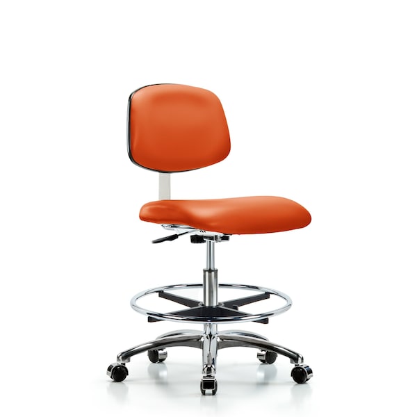 Med Bench Chair, Vinyl, CF, Cast, Org, CL10, Vinyl, Chrome, Polyurethane Foam, Orange Kist, Rolling