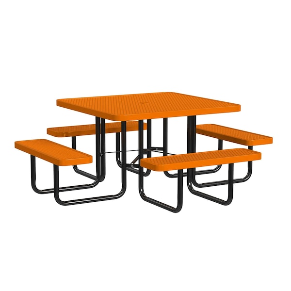 Square Picnic Table, Orange, Surface Mount, 46 in