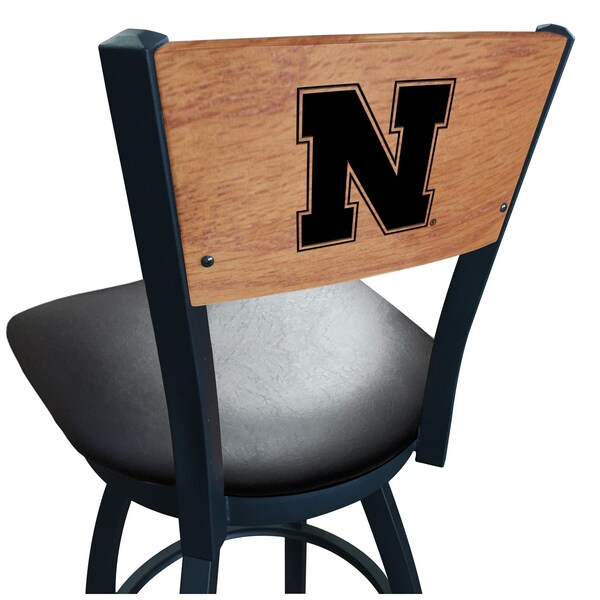 25" Blk Wrinkle Nebraska Swivel Bar Stool, Laser Engraved Back