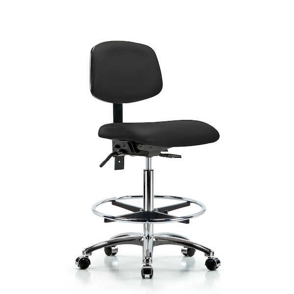 Chair, Vinyl, Hi Bench, Chr CF Casters, Blk, No Arms, 26" to 35-1/2" Height, Black