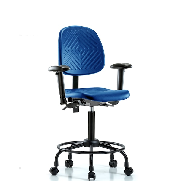 Poly Chair, Round Tube Base, Med Bench, Med Back, Tilt, Arms, Casters, Blue