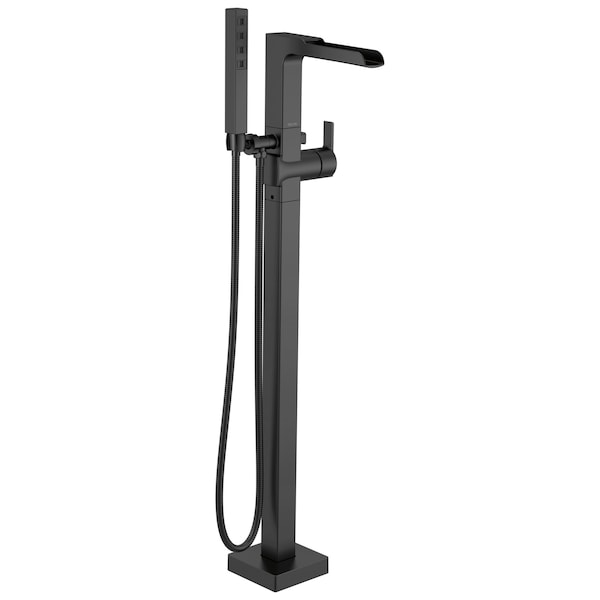 Ara Single Handle Floor Mount Channel Spout Tub Filler Trim with Hand Shower