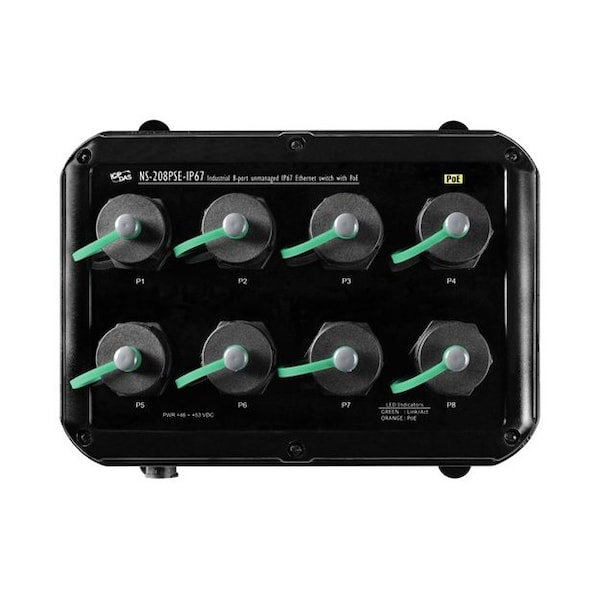 Industrial 8-port Unmanaged IP67 Ethernet Switch with PoE