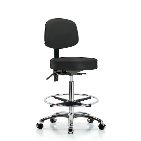 Bench Stool, Hi, Vin, Bk, Chrome, CF, Cast, BLK
