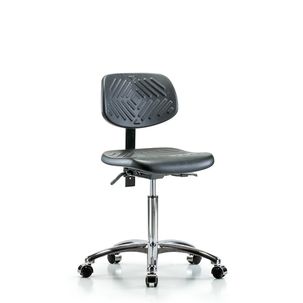 Chair, Poly, Med Bench, Chrome Casters, No Arms, 19-1/2" to 27-1/2" Height, Black; Blue