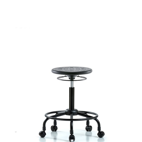 Huron Poly Stool, Round Tube Base, Med Bench, Casters, Black