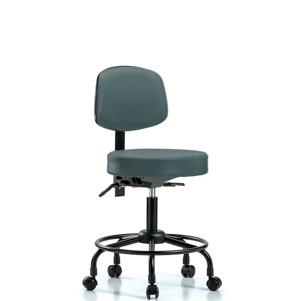 Desk Stool, Vinyl, Bk, RT, Casters, Blu