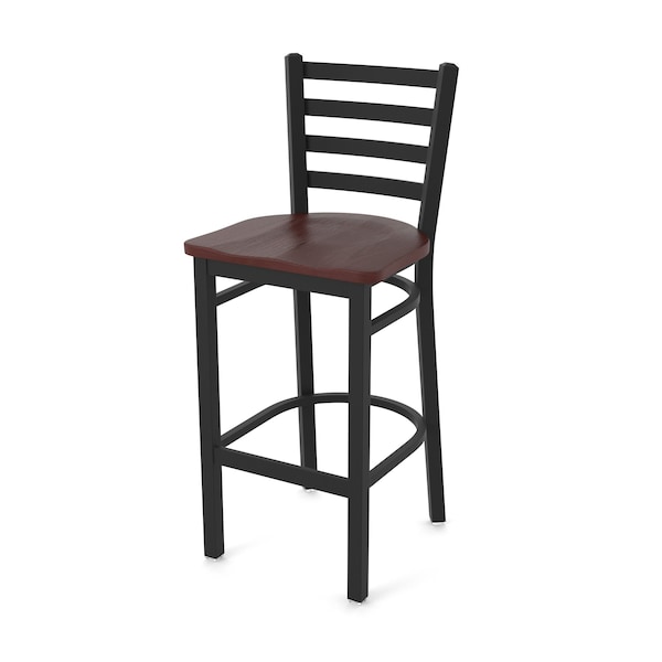 25" Stationary Counter Stool, Black Wrinkle, Dark Cherry Oak Seat