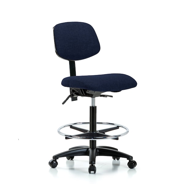 Chair, Fabric, Hi Bench, CF Casters, Nav, No Arms, 26" to 35-1/2" Height, Dark Blue