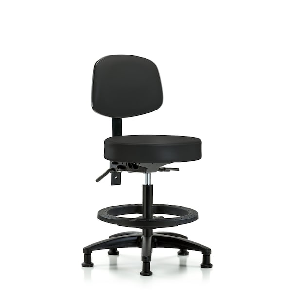 Bench Stool, Med, Vin, Bk, BF, Glides, BLK
