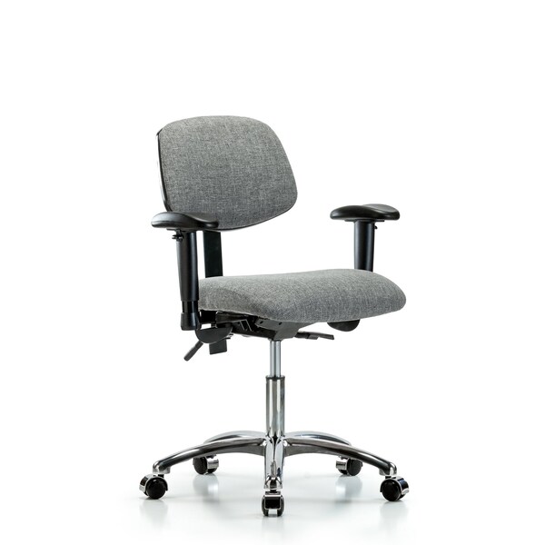 Desk Chair Desk Chair, Fabric, Chrome AA Casters, Gry, Adjustable Arms, 19" to 24" Height, Fabric