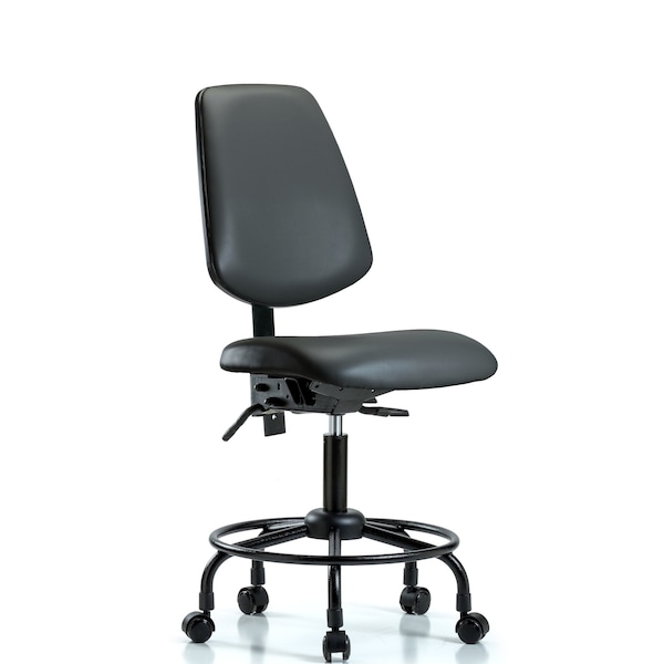 Vinyl Chair, Desk, Round Tube Base, Med Back, Tilt, Casters, Carbon