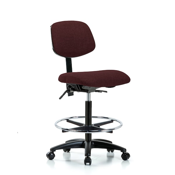 Chair, Fabric, Hi Bench, CF Casters, Bur, No Arms, 26" to 35-1/2" Height, Burgundy
