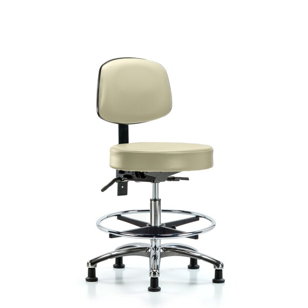 Vin Stool with Back Chr-Med Bench Ht with Chr Foot RingandStat Glides in Adobe White Trailblazer Vin