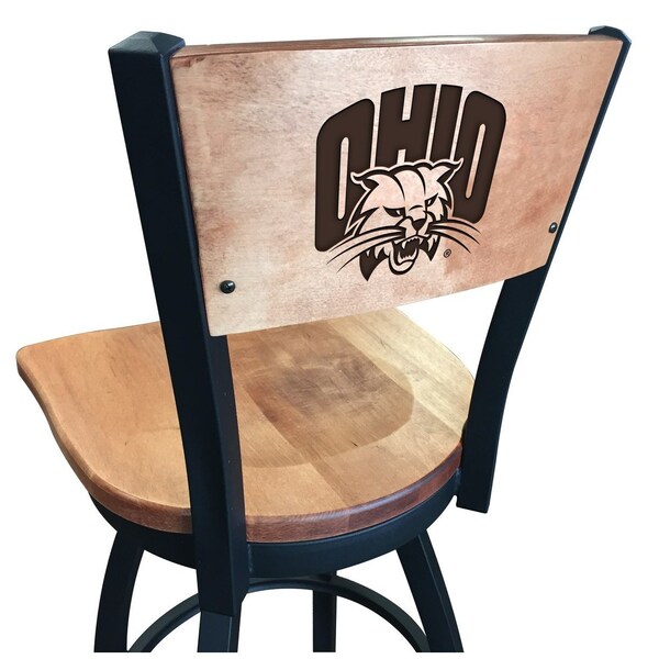25" Blk Wrinkle Ohio University Swivel Bar Stool, Laser Engraved Back