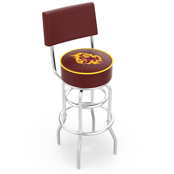 25" Chrome 2-Ring Arizona State Swivel Bar Stool, Back, Sparky Logo