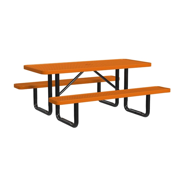 Rectangle Picnic Table, Orange, In Ground Mount, 6 ft L