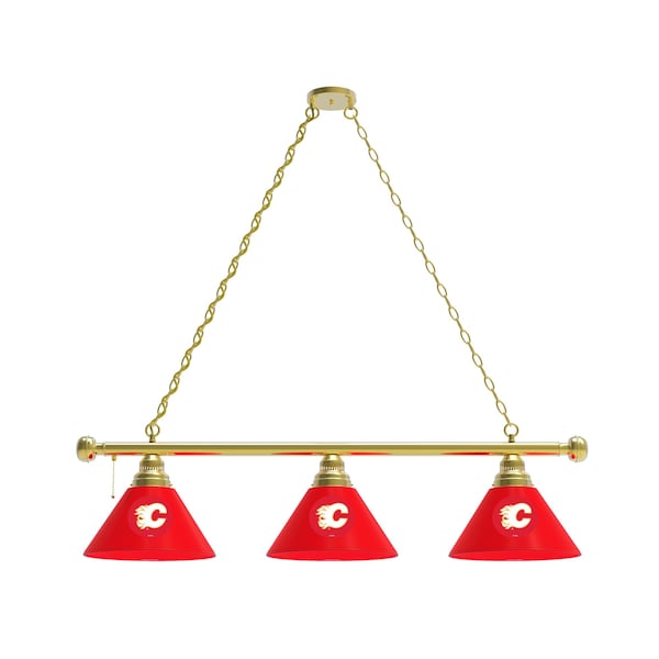 Calgary Flames 3 Shade Billiard Light, Brass Fixture