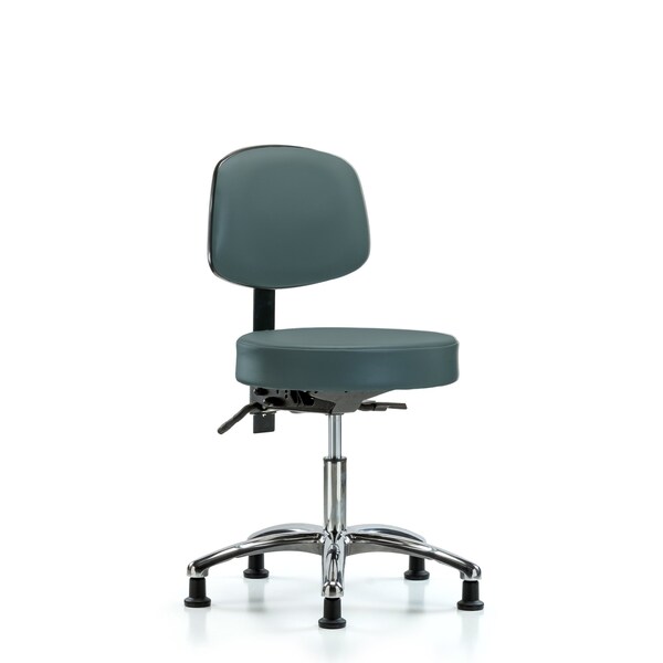 Desk Stool, Vinyl, Bk, Chrome, Glides, Blu
