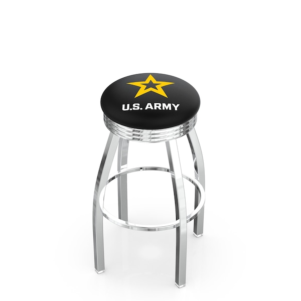 25" Chrome U.S. Army Swivel Bar Stool, Accent Ring