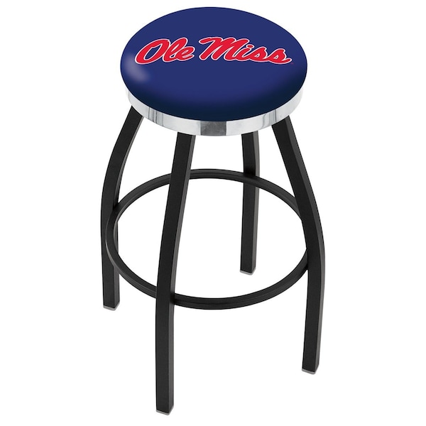 25" Blk Wrinkle Ole' Miss Swivel Bar Stool, Chrome Ring