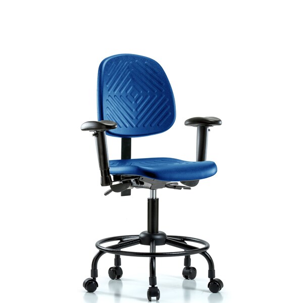 Poly Chair, Round Tube Base, Desk, Med Back, Tilt, Arms, Casters, Blue