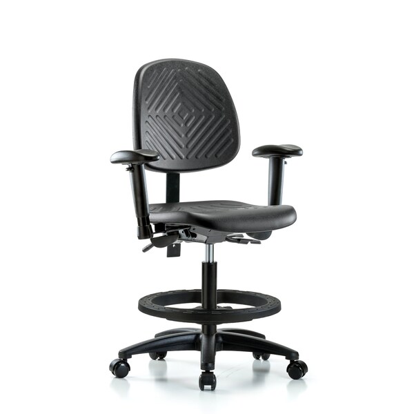 Bench Chair, Poly, Med, Bk, AA, BF Cast, 6-Way Adjustable, 19-1/2" to 27-1/2" Height, Black; Blue