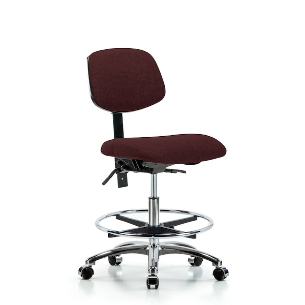 Chair, Fab, Med Bench, Chr CF Casters, Bur, No Arms, 22" to 29" Height, Burgundy
