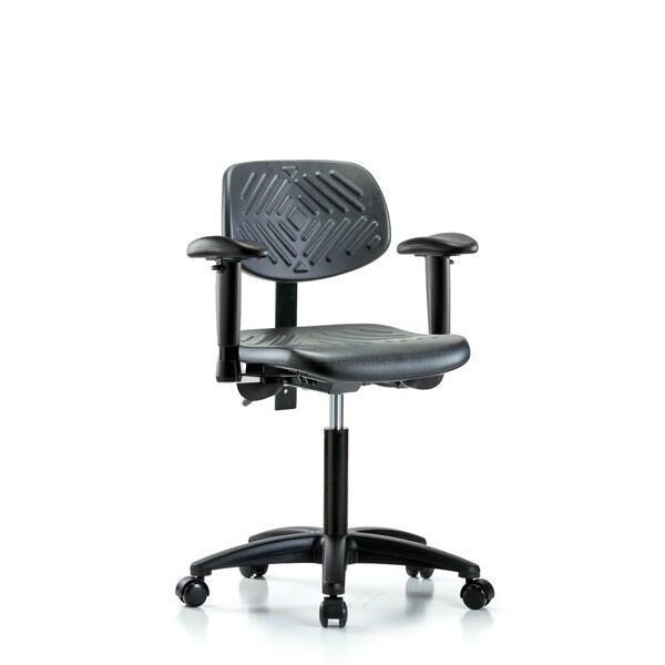 Chair, Poly, Med Bench, AA Casters, 6-Way Adjustable, 19-1/2" to 27-1/2" Height, Black; Blue
