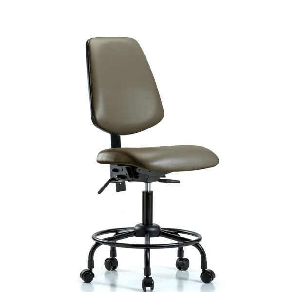 Vinyl Chair, Desk, Round Tube Base, Med Back, Casters, Taupe