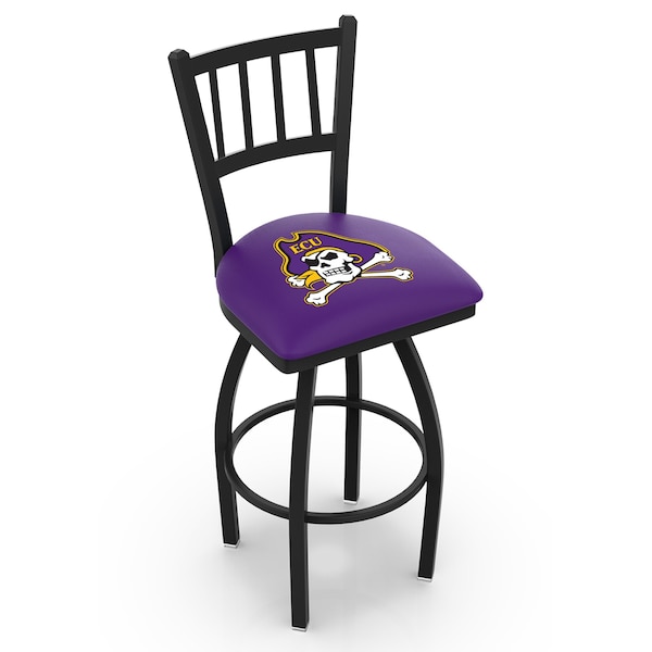 25" Blk Wrinkle East Carolina Swivel Bar Stool, Jailhouse Back