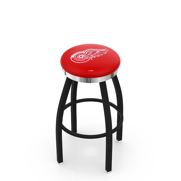 25" Blk Wrinkle Detroit Red Wings Swivel Bar Stool, Chrome Ring