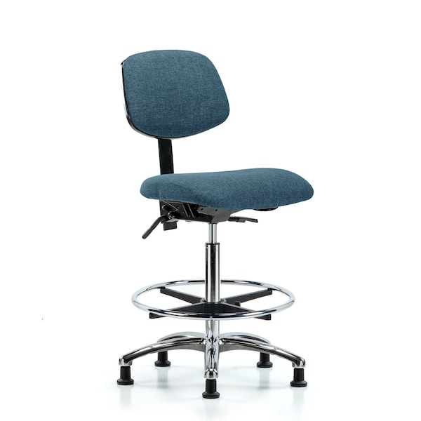 Chair, Fabric, Hi Bench, Chr CF Glides, Blu, No Arms, 26" to 35-1/2" Height, Blue