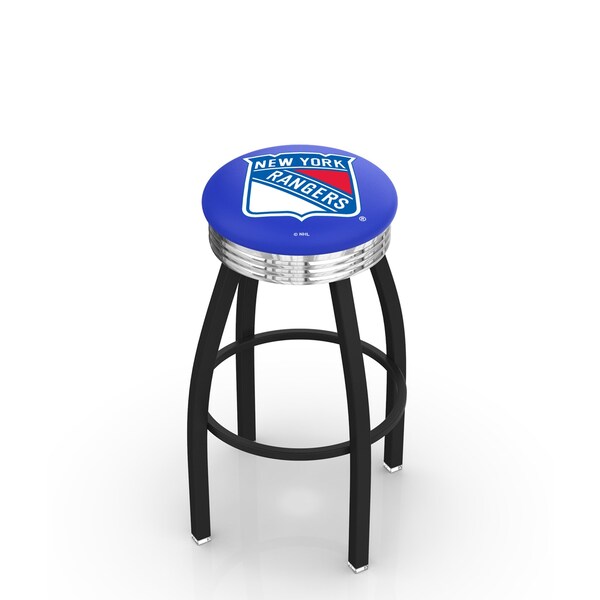 25" Blk Wrinkle New York Rangers Swivel Bar Stool, Chrome Ring