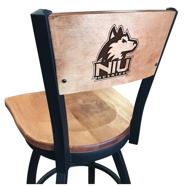 25" Blk Wrinkle Northern Illinois Swivel Bar Stool, Laser Engraved Back