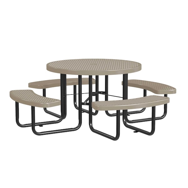 Round Picnic Table, Beige, Surface Mount, 46 in