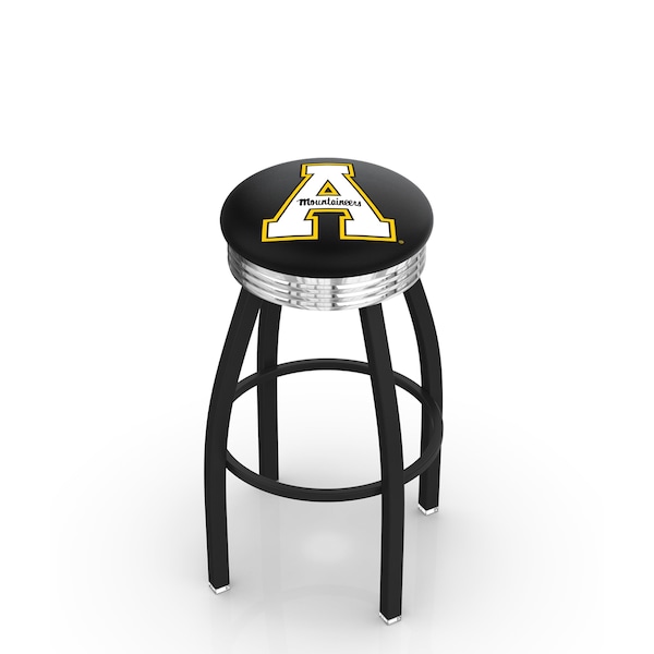 25" Blk Wrinkle Appalachian State Swivel Bar Stool, Chrome Ring