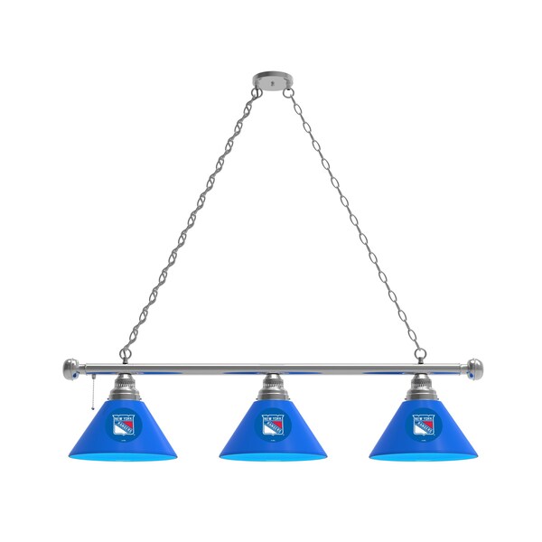 New York Rangers 3 Shade Billiard Light, Chrome Fixture